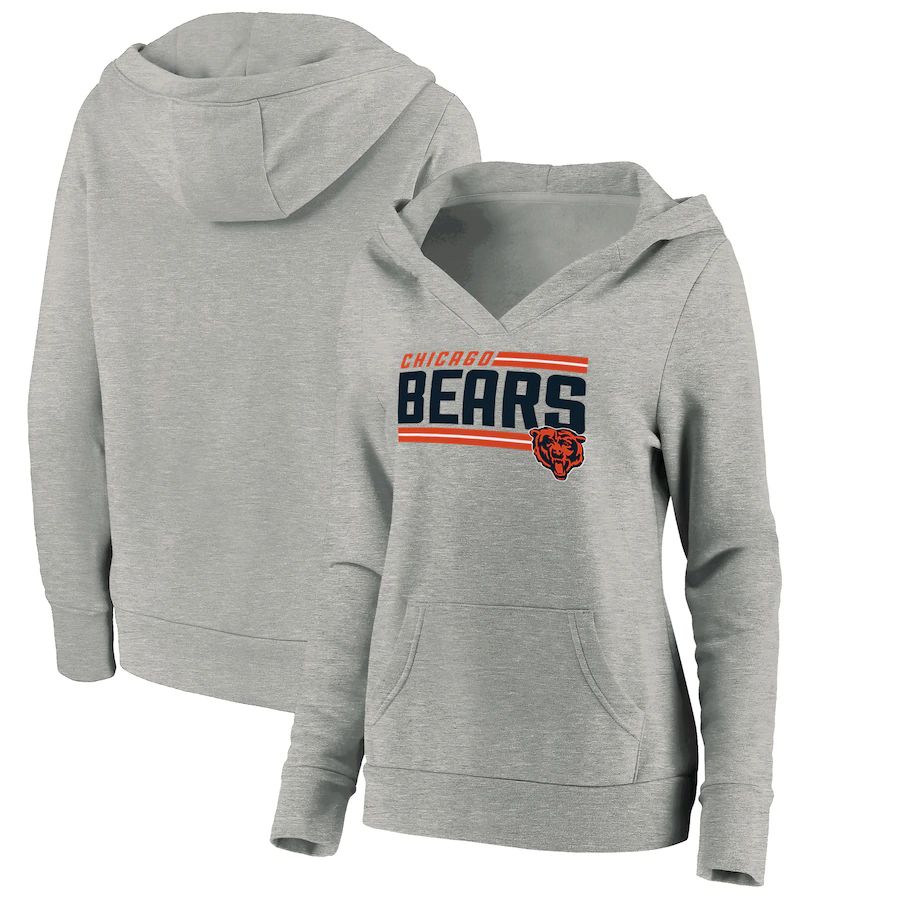 Women Chicago Bears Fanatics Branded Heathered Gray On Side Stripe V-Neck Pullover Hoodie